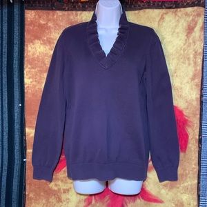 Ann Taylor LOFT-violet long sleeves lightweight pullover ruffle-neck sweater